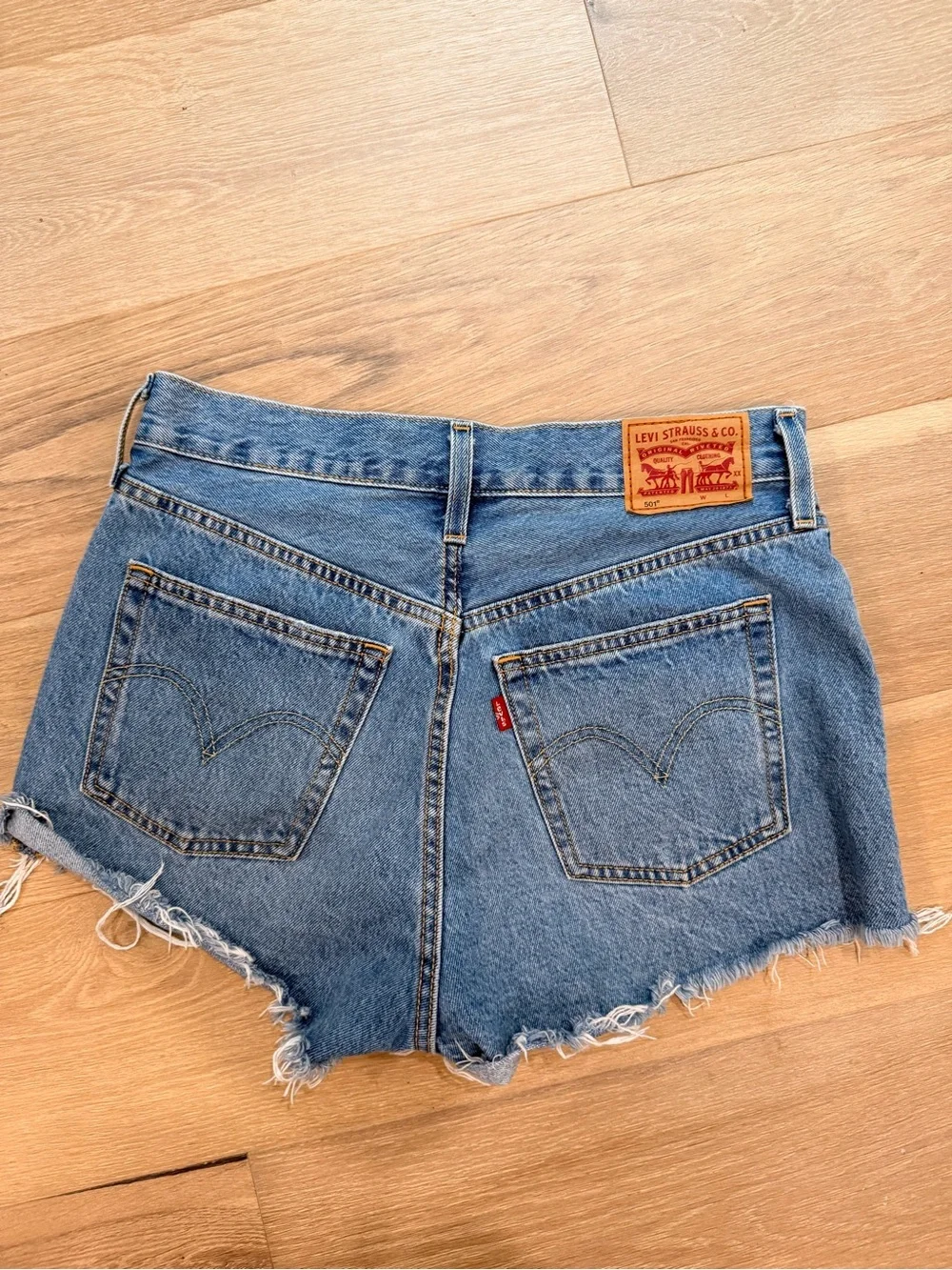 Levi's Distressed High-Rise Denim Shorts - Medium Blue